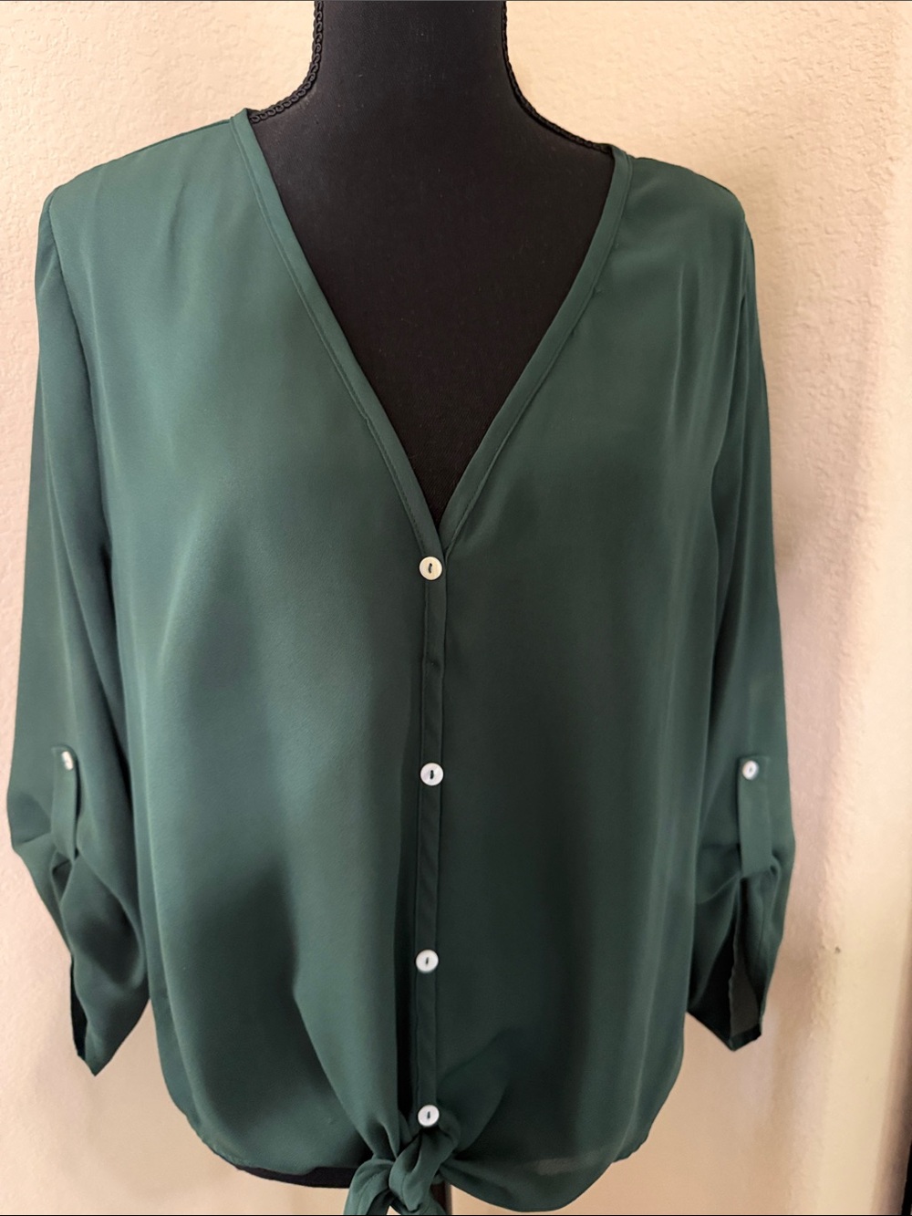 West Kei Forest Green Tie-Front Blouse